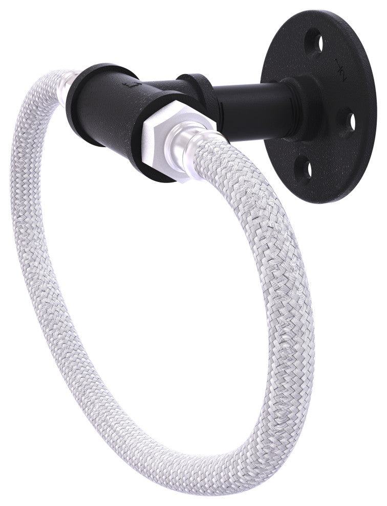 Pipeline Towel Ring with Stainless Steel Braided Ring, Matte Black