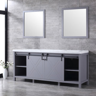 Marsyas 80" Dark Gray Double Vanity Carrara Marble Top Sinks, 30" Wall Mirrors
