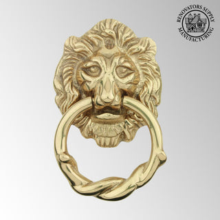 Solid Cast Brass Lion Front Door Knocker 6.25" Tall Lacquered Brass Finish