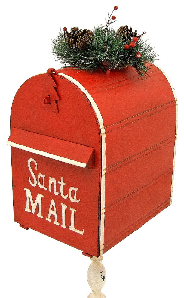 Standing "Santa's Mail" Christmas Mailbox With Light-Up Wreath, Red