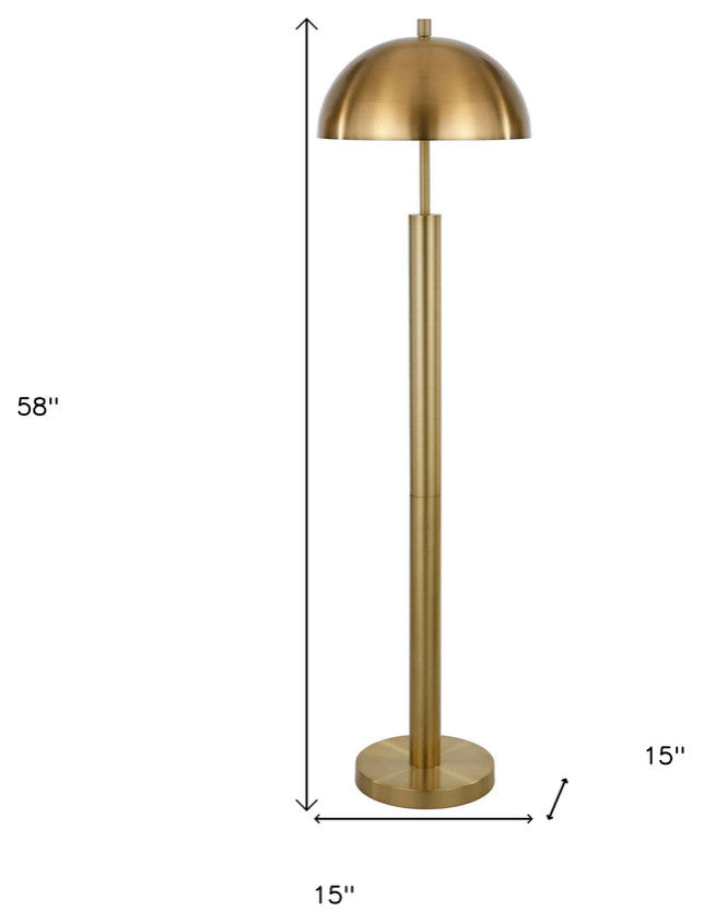 58" Brass Traditional Shaped Floor Lamp With Brass Dome Shade