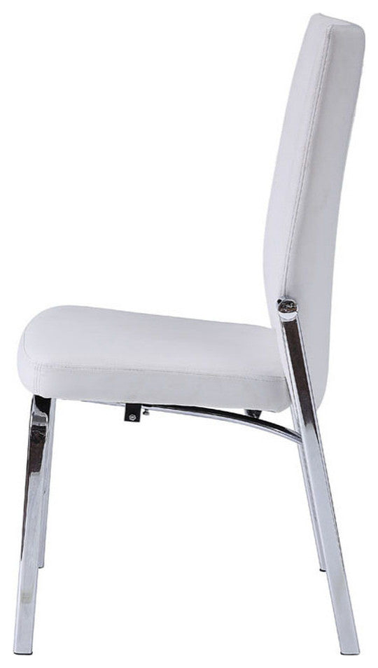 Set of 2 White PU Side Chair, Chrome Finish