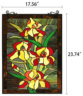 CHLOE Lighting FIRE LILY Tiffany-Style Floral Stained Glass Panel