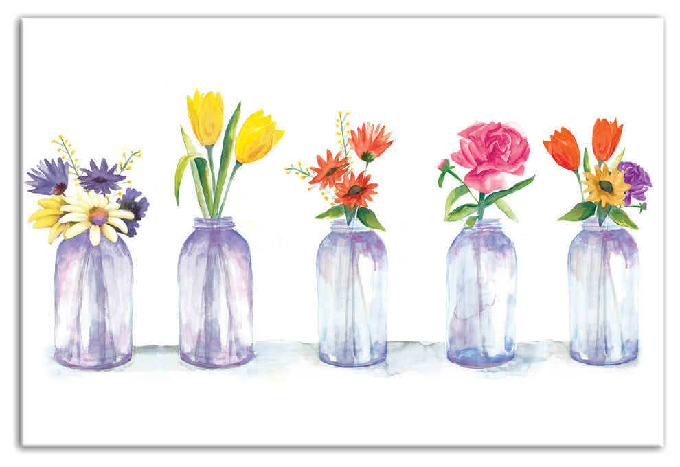 Painted Flowers in Glass Jars Print 12x18 Canvas Wall Art