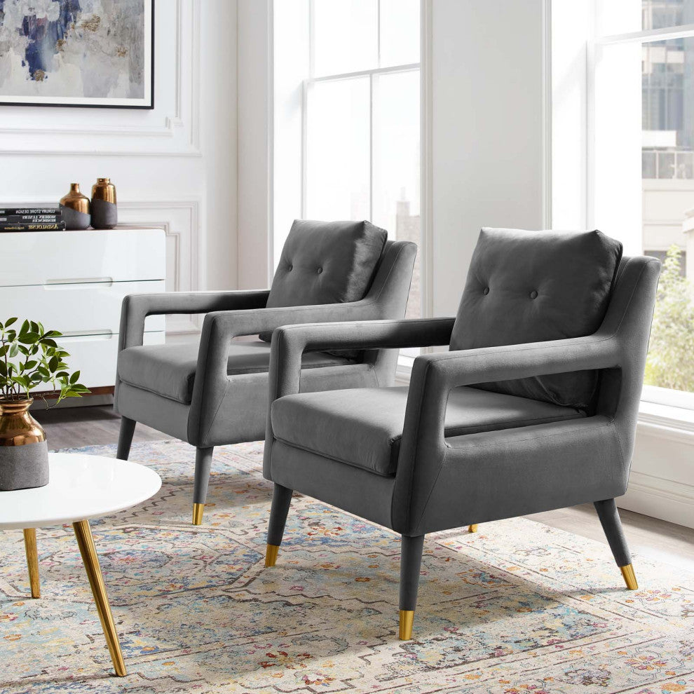 Armchair Accent Chair, Set of 2, Velvet, Gray, Modern, Lounge Hospitality