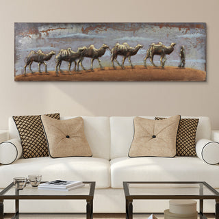 "Caravan" Camel Mixed Media Iron Hand Painted Dimensional Wall Art