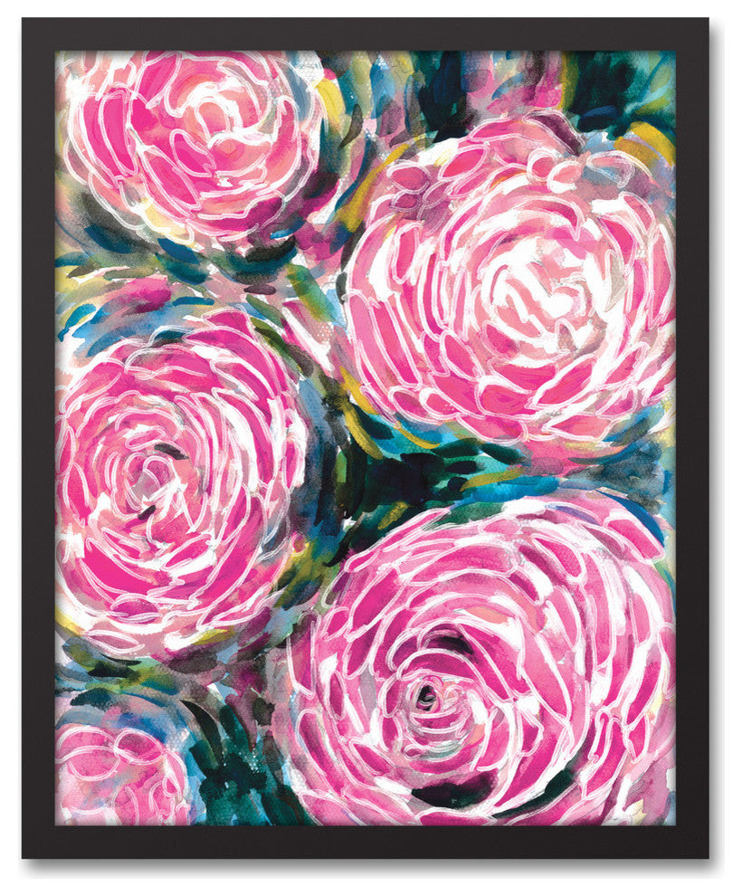 Pink Watercolor Flowers Framed Canvas, 16"x20"