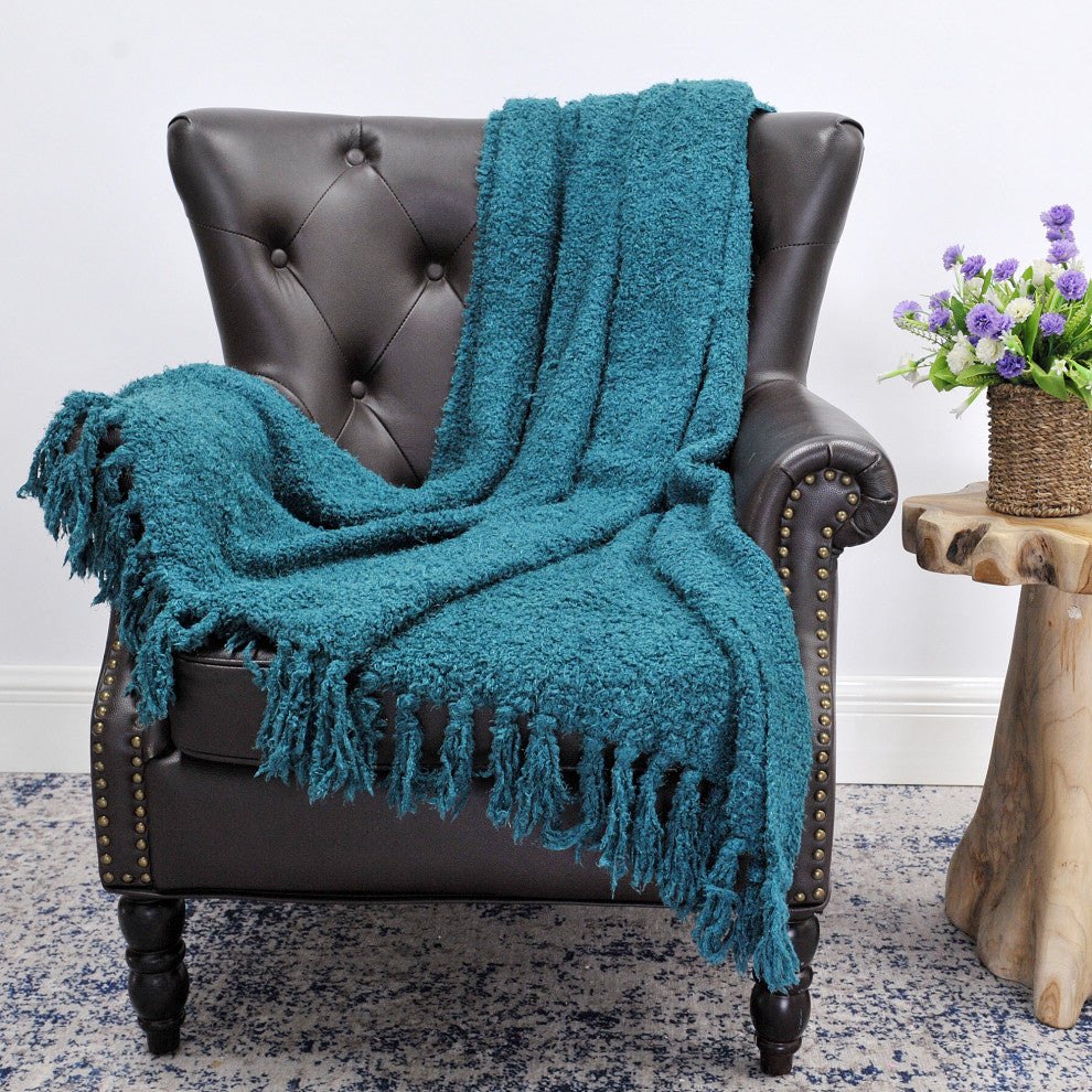 Fluffy Knitted Throw, Dark Teal, 50"x60"