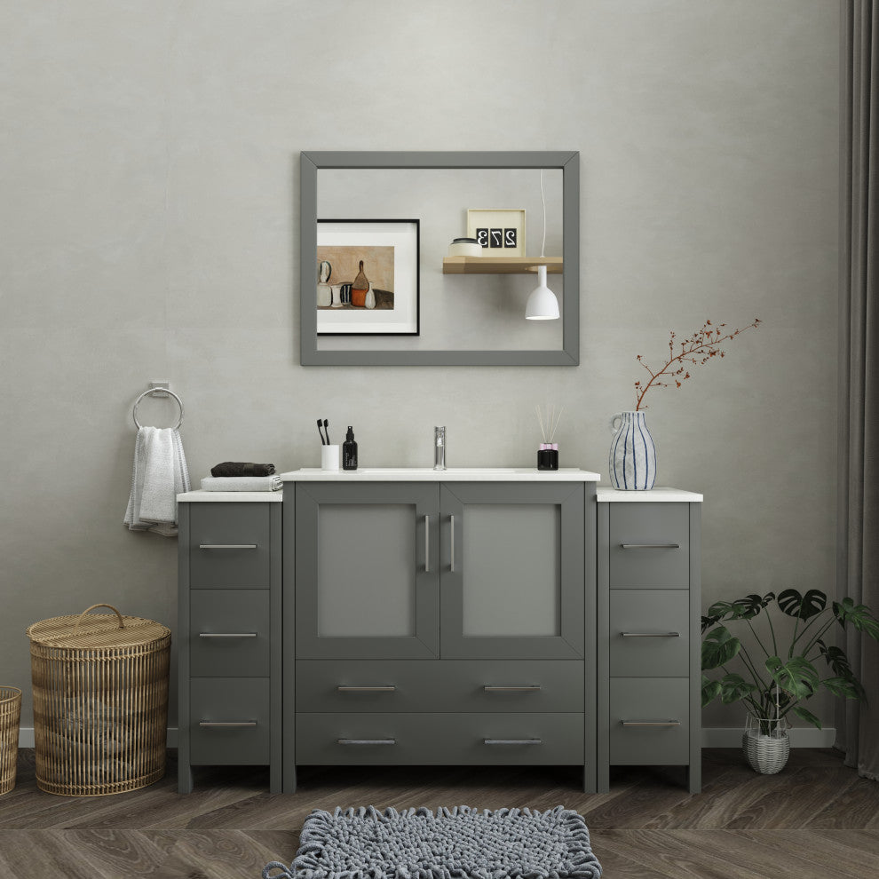 Vanity Art Single Vanity Set With Ceramic Top, 60", Gray, Standard Mirror
