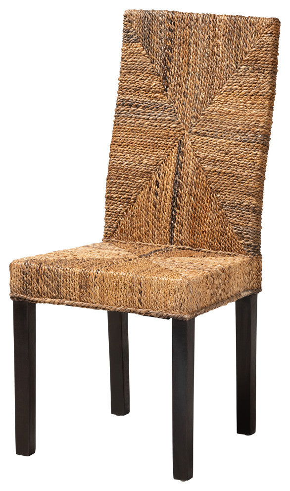 Laymi Modern Bohemian Dark Brown Mahogany Wood and Banana Fiber Dining Chair