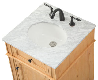 Home Living Vanity with Carrara White Marble Countertop, Natural Wood, 21", Single Sink