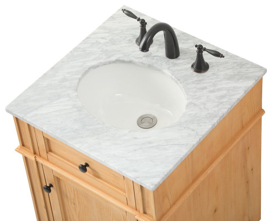 Home Living Vanity with Carrara White Marble Countertop, Natural Wood, 21", Single Sink