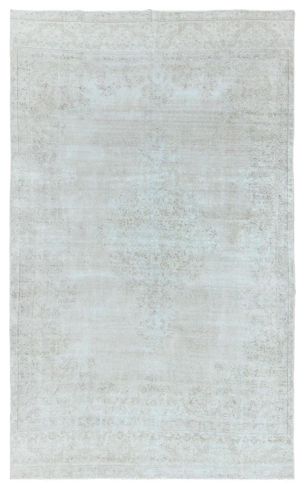Beige, Vintage Persian Kerman, Worn Wool, Hand Knotted, Rug, 7'6" x 12'10"