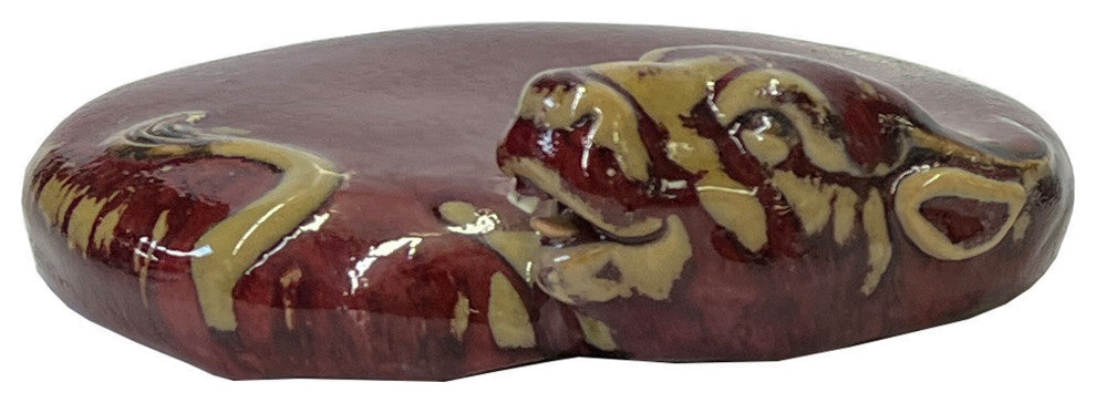 Chinese Ceramic Clay Oxblood Red Flat Ox Cow Shape Art Figure Hws3080A