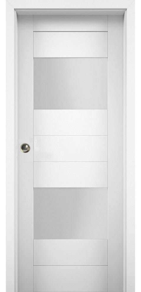 Sliding Pocket Door Opaque Glass / Sete 6222 White Silk, 18" X 80"