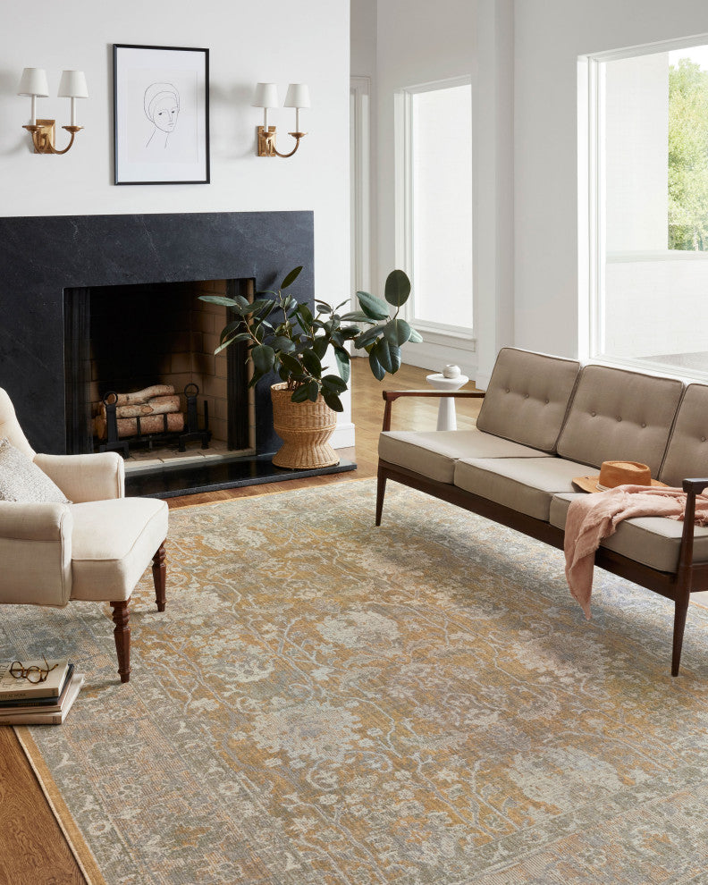 Chris Loves Julia x Loloi Rosemarie Area Rug, Gold/Sand, 2'-7" X 12'-0"
