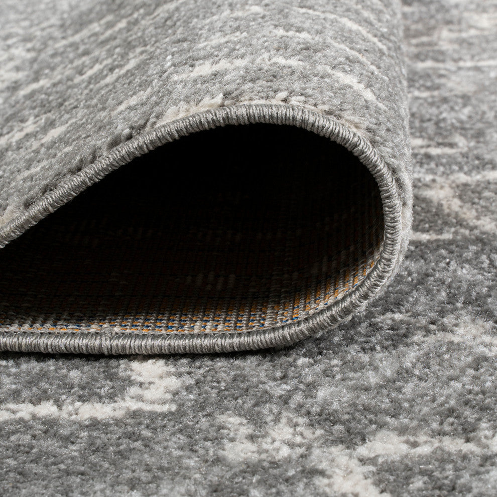 Moroccan HYPE Boho Vintage Diamond Runner Rug, Gray/Ivory, 5' Square