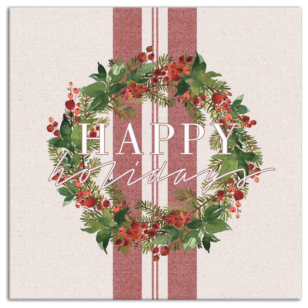 Happy Holidays Wreath 24x24 Canvas Wall Art