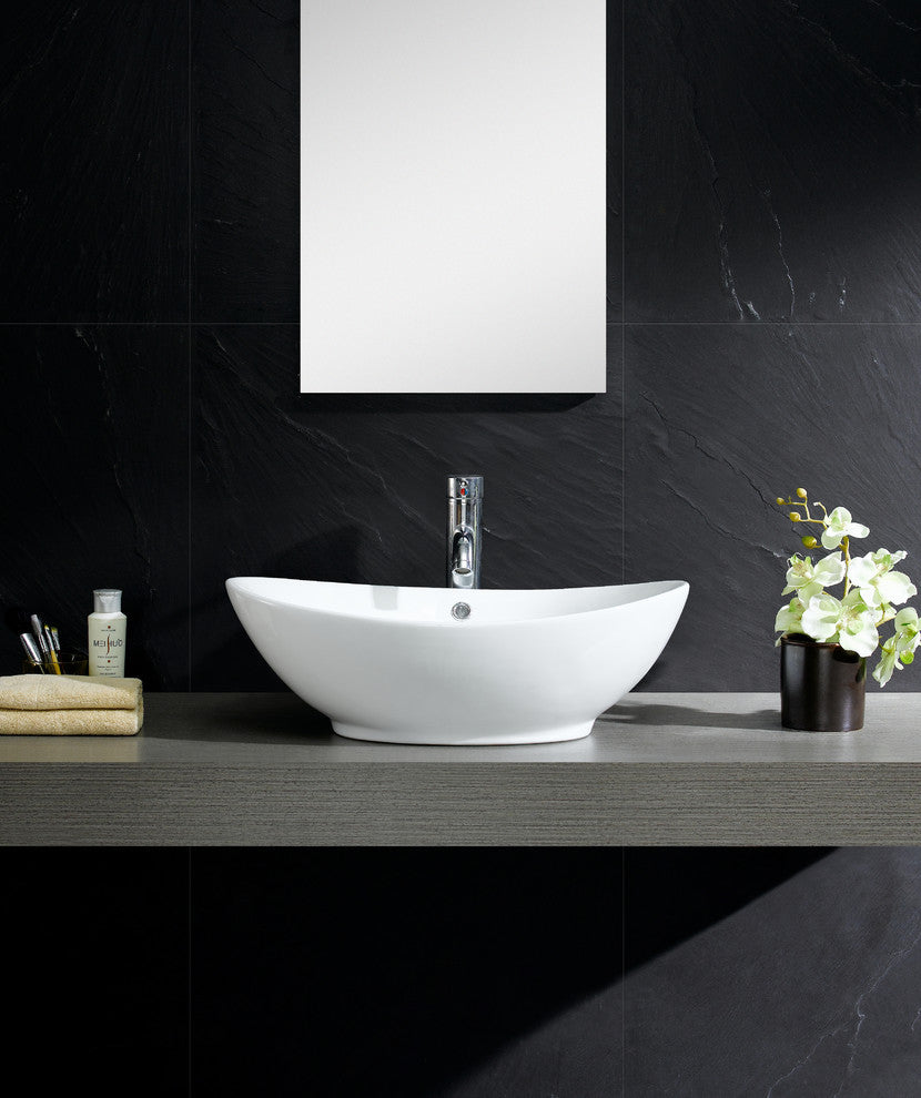 Fine Fixtures Vitreous China Vessel Sink w Overflow- Oval Shape MV2214W