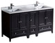 Oxford 60" Double Bathroom Cabinet, Espresso, With Top and Sinks