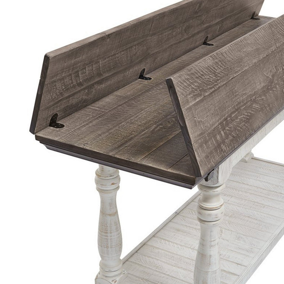 Benzara Flip Top Wooden Sofa Table With Open Bottom Shelf, Antique White
