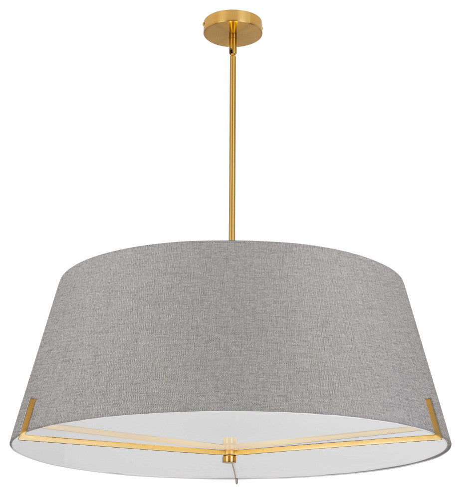 Preston Contemporary 4 Light Grey Aged Brass Fabric Pendant
