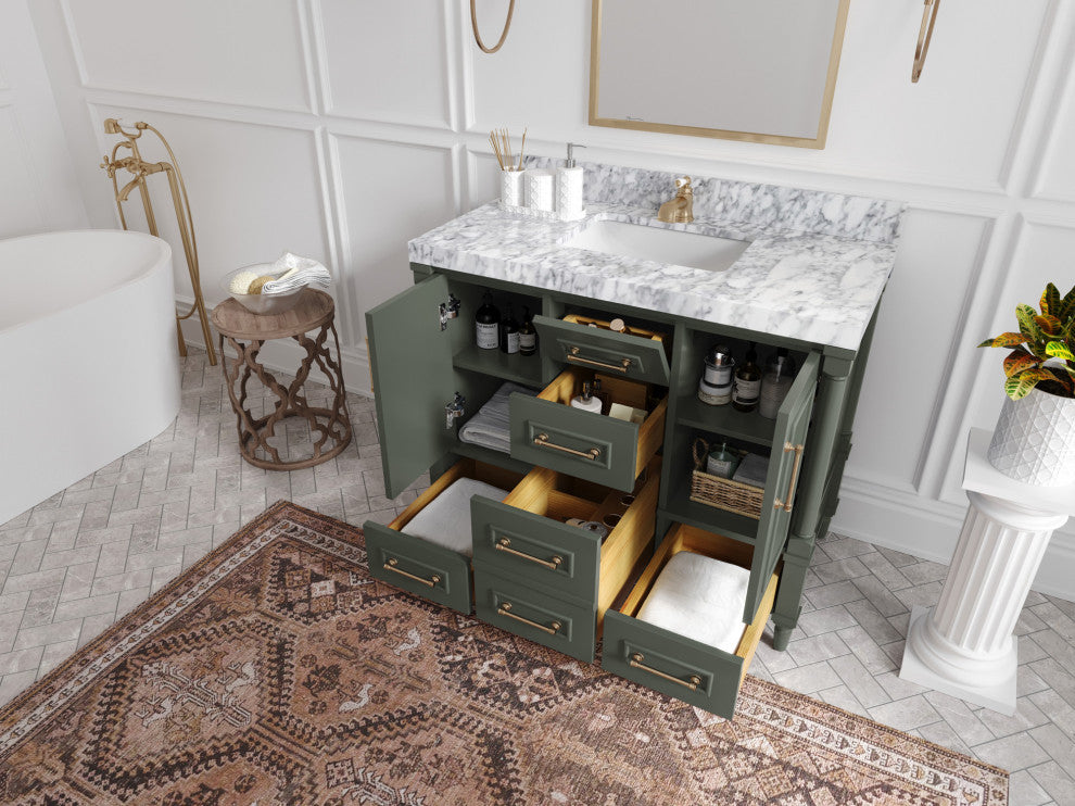 Aberdeen 42 Single Sink Bath Vanity in Pewter Green 2" White Quartz