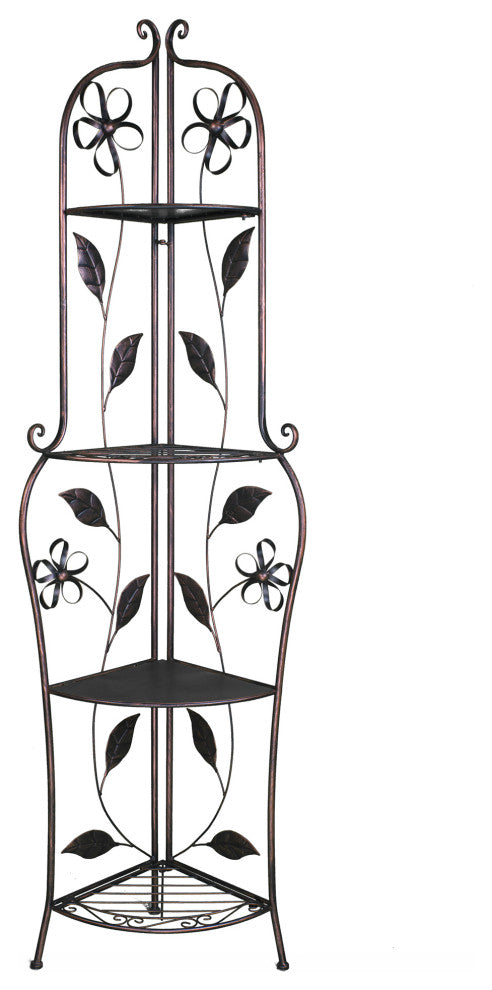 HomeRoots 16" X 3.5" X 67.5" Copper Steel Corner Bakers Rack With Shelves