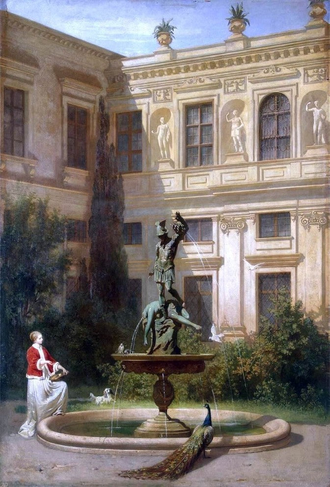 Hans Von Marees Courtyard with the Grotto Wrapped Canvas