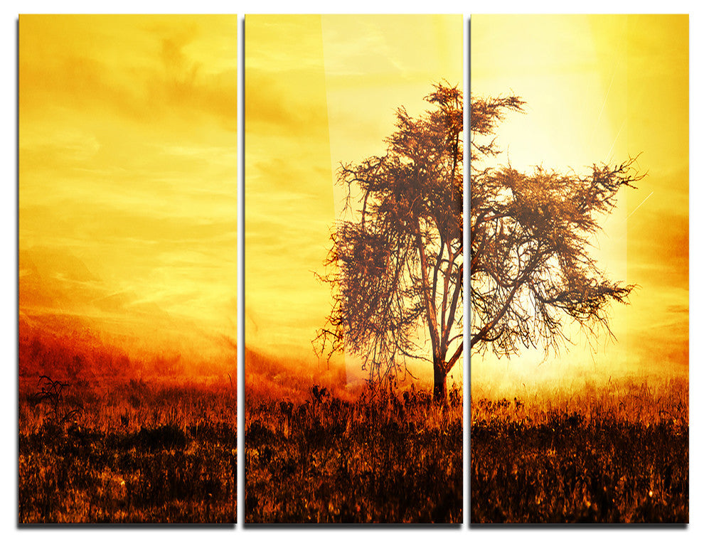 "African Tree Silhouette" Photo Metal Wall Art, 3 Panels, 36"x28"