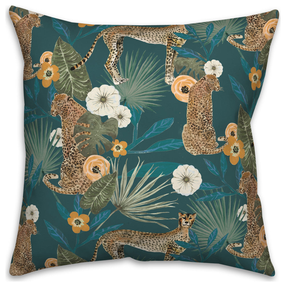 Tropical Cheetah Teal 18x18 Spun Poly Pillow