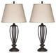 Benzara BM227372 Fabric Shade Metal Frame Table Lamp ,Set of 2, Cream & Bronze
