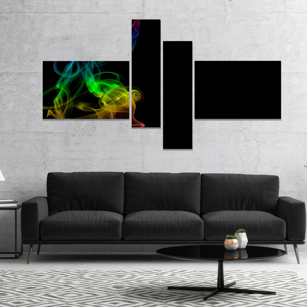 Colorful Abstract Smoke Waves, Large Abstract Canvas Wall Art, 60"x32", 4 panels