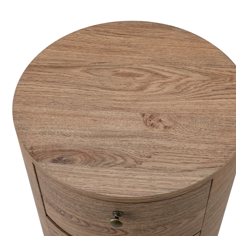 21" Tall Drum 3-Drawer Round End Table with Metal Legs, Gray
