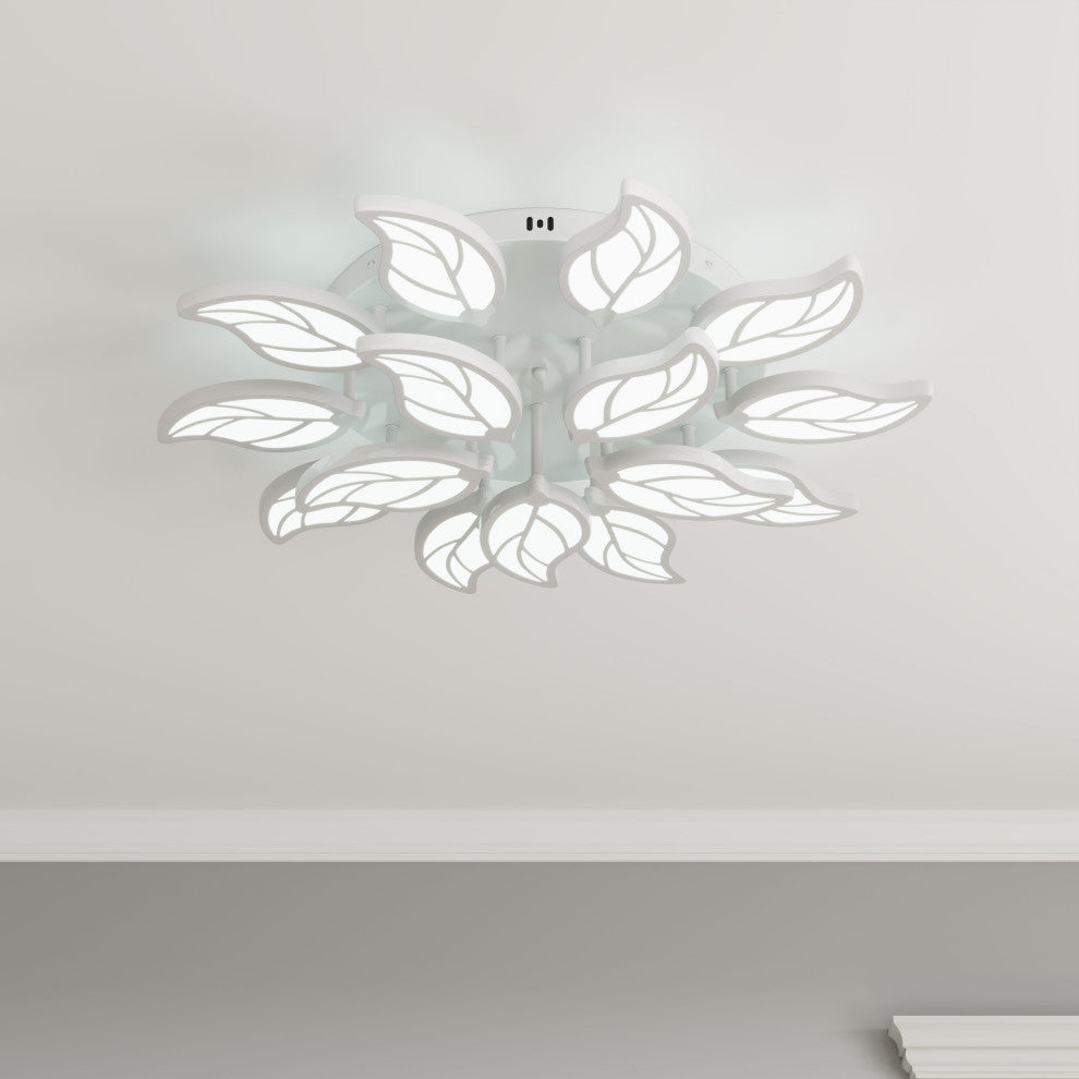 Modern White Multi-Light Leaf Shape Semi Flush Mount LED Ceiling Light