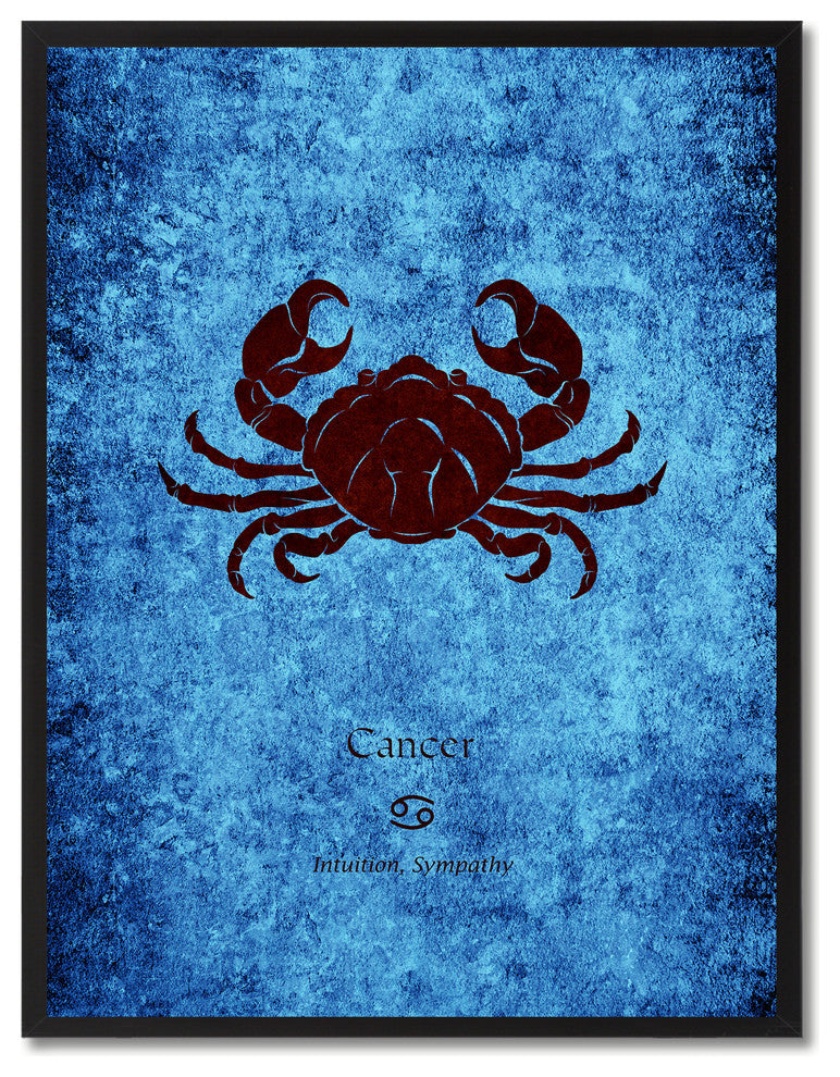 Cancer Horoscope Astrology Blue Print on Canvas with Picture Frame, 22"x29"