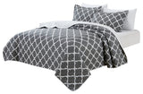 Bibb Home 3 Piece Reversible Quilt Set, White Trellis, King