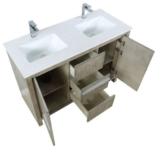 Lafarre Contemporary 48" Rustic Acacia Double Bathroom Vanity, Monte Chrome Fauc