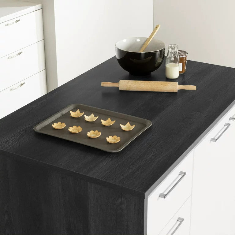 Contemporary Kitchen Island, 4 Drawers & Large Cabinet, Gray Oak/White