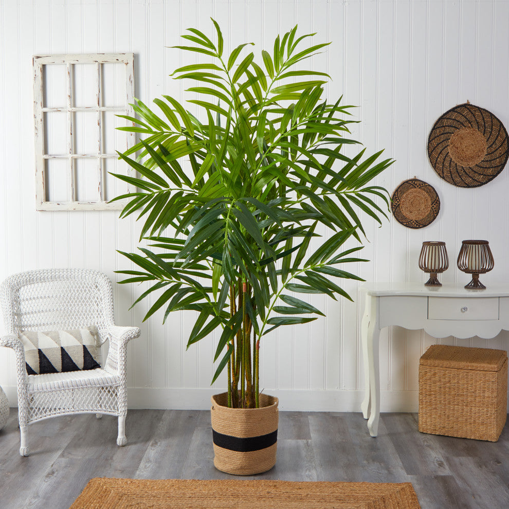 8' King Palm Artificial Tree, Handmade Natural Jute and Cotton Planter
