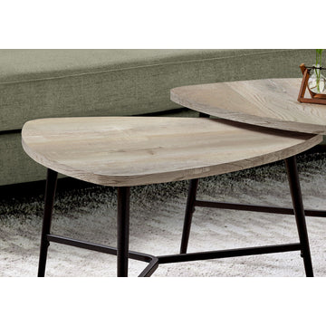 2-Piece Table Set, Taupe Reclaimed Wood, Black Metal