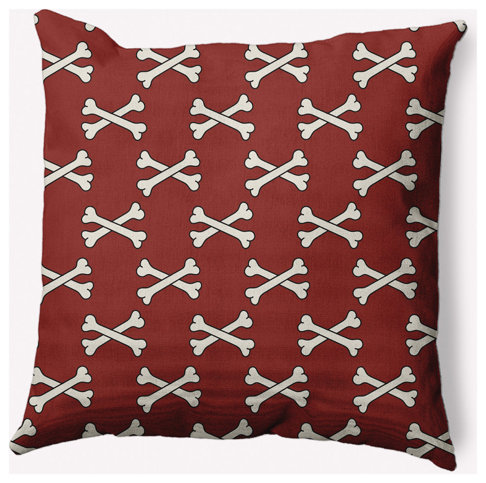 18" x 18" Cross Bones Indoor/Outdoor Polyester Throw Pillow, Maple Red