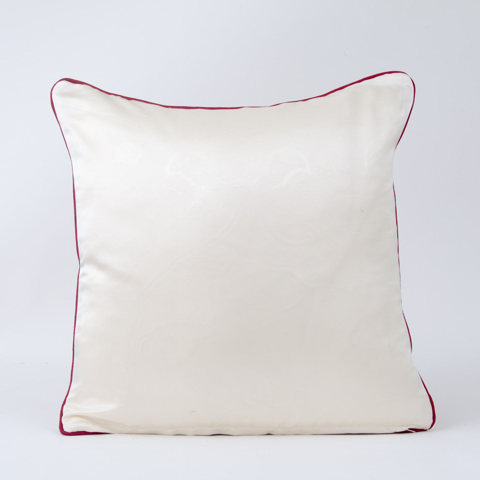Floral silk accent pillow cover, embroidered silk cover in cream and red , 18x18