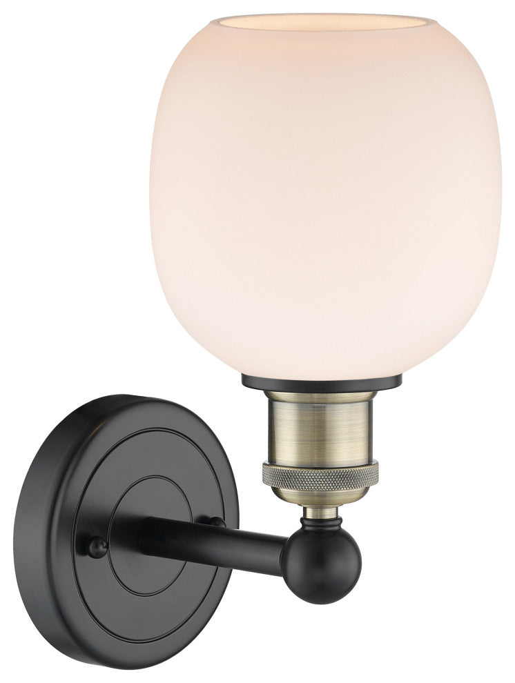 Edison Belfast 1-Light 6" Sconce, Black Antique Brass, Matte White