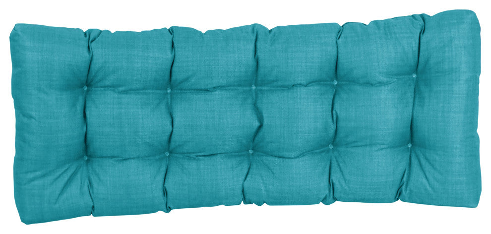 51"X19" Tufted Solid Outdoor Spun Polyester Loveseat Cushion, Aqua Blue