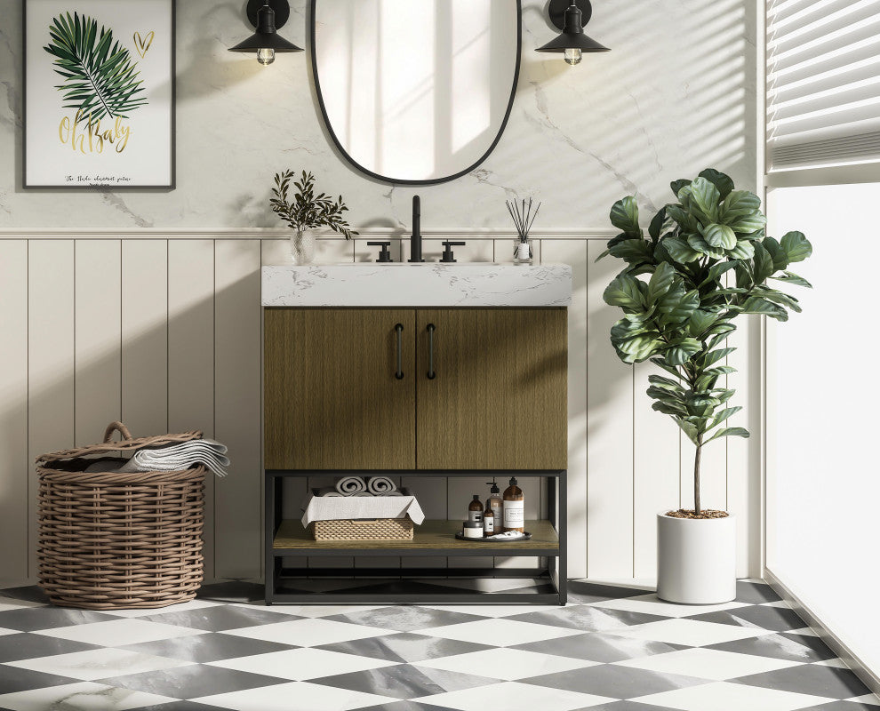 Home Living 30" Single Bathroom Vanity, Chestnut Brown