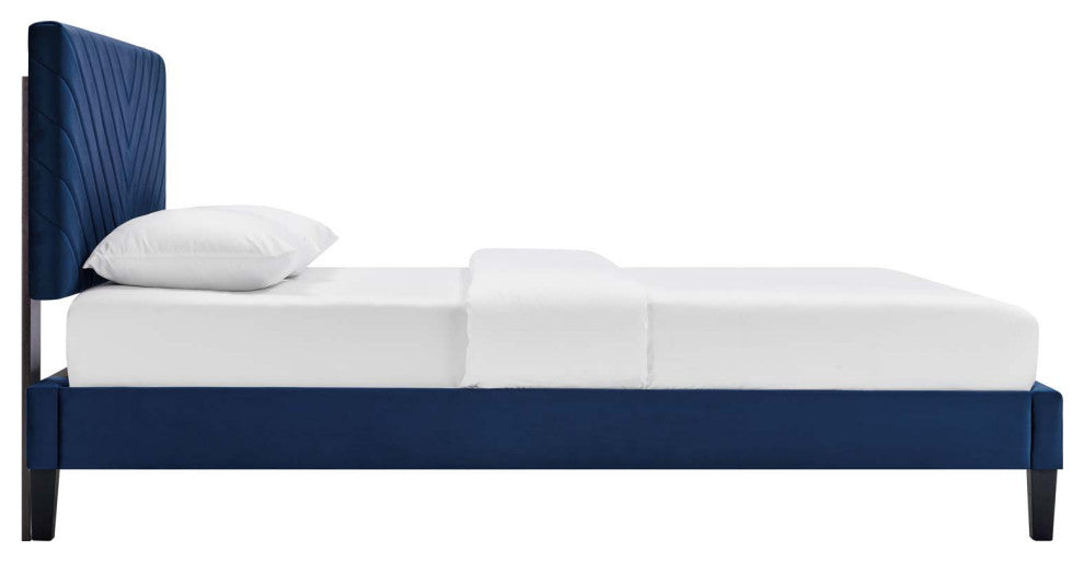 Roxanne Performance Velvet Full Platform Bed, Navy
