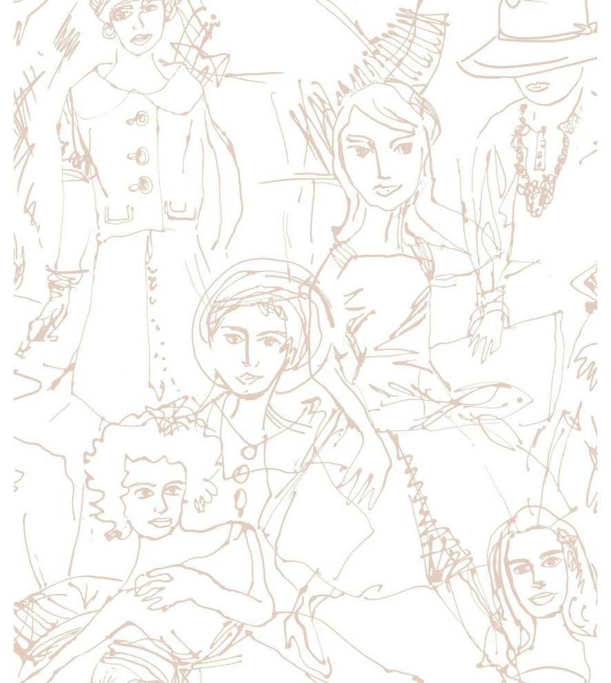Pink & White Vogue Sketches Peel & Stick Wallpaper
