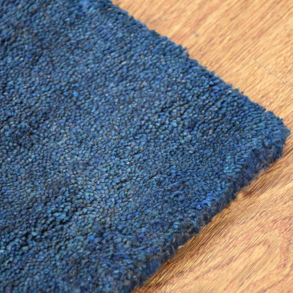 HAND KNOTTED LOOM SILK ECO-FRIENDLY AREA RUG -2'6''x12',Runner,Blue,Contemporary