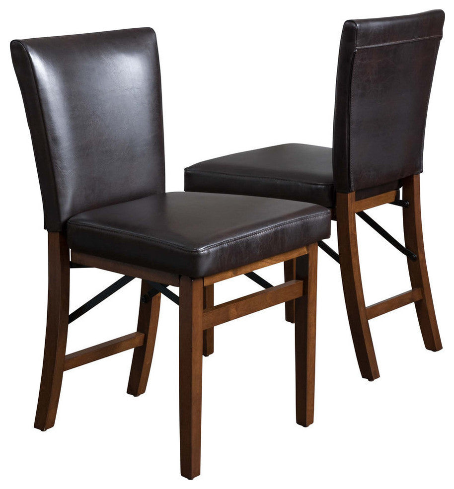 GDF Studio Rosalynn Brown Leather Folding Dining Chairs, Set of 2